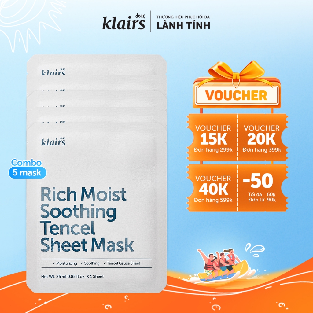 Combo 5 Mặt nạ giấy Dear Klairs Rich Moist Soothing Tencel Sheet Mask 25 ml