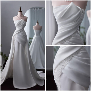 Váy cưới đi bàn cô dâu 2 in 1 đuôi cá xếp ly hạt bắt sáng lấp lánh sẻ đuồi + tùng xoè full size s/m/l/xl nhận may bigsiz