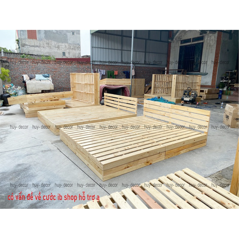 giường pallet gỗ thông từ 1m2x2m ,1m8x2m cao ,20cm/ Huy decor