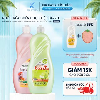 [Mua 2 tặng 1 ]Nước rửa chén dược liệu Bazzle hương thiên nhiên không gây kích ứng da, ko lưu lại mùi trên chén bát 860g