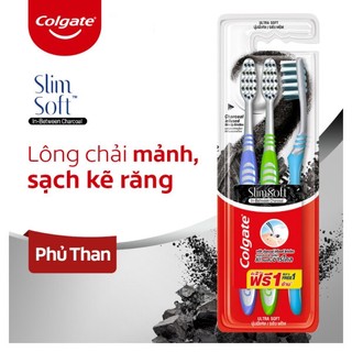 Bộ 3 bàn chải đánh răng colgate slimsoft in-between clean charcoal hàng thái lan nội địa