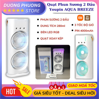 Quạt Điều Hòa Phun Sương Tích Điện Xiaomi Youpin AQUA BREEZE, Quạt Hơi Nước Tích Hợp Đèn LED Với 2 Cửa Gió, BH 12T