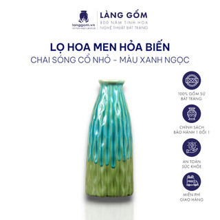 Bình hoa, lọ hoa Gốm sứ Bát Tràng cao cấp, Màu xanh ngọc, Chai sóng cổ bé dùng làm quà tặng, trang trí - Làng Gốm