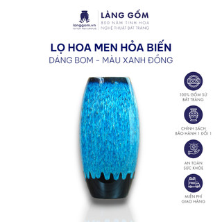 Bình hoa, lọ hoa Gốm sứ Bát Tràng cao cấp Men hỏa biến màu Xanh đồng dáng Bom đại làm quà tặng, trang trí - Làng Gốm