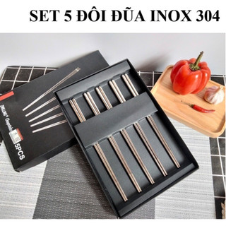 Sét 5 đôi đũa INOX 304 không gỉ kèm hộp sang trọng Quang Minh