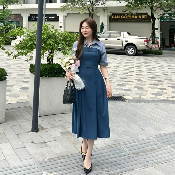 Váy đầm thiết kế cổ sơ mi thanh lịch phù hợp đi làm đi chơi có bigsize (VP25)