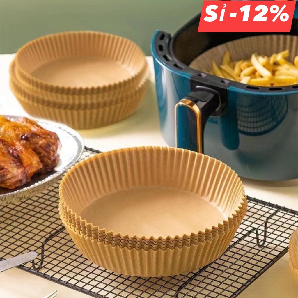 Set 50 Đĩa giấy nến lót nồi chiên không dầu, Giấy nến tròn lót xửng hấp, bánh bao