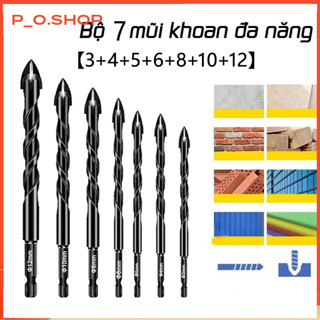 【Rẻ Bộ 7 mũi khoan đa năng chân lục giác 4 cạnh thép đen Nhật Kapusi, khoan sắt, khoan kính thủy tinh, gạch men đá gốm