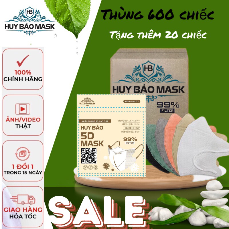 khẩu trang 5D HUY BẢO [THÙNG 600 CHIẾC TẶNG THÊM 20 CHIẾC] khẩu trang kháng khuẩn,chống bụi mịn,giọt