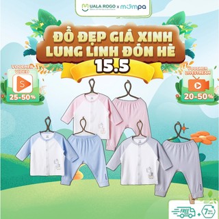 Bộ quần áo sơ sinh Mompa 0-9 tháng vải sợi tre bamboo dài tay cúc giữa mềm co giãn 011