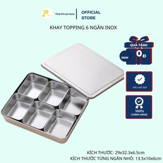 Khay inox đựng topping 6 ngăn 304