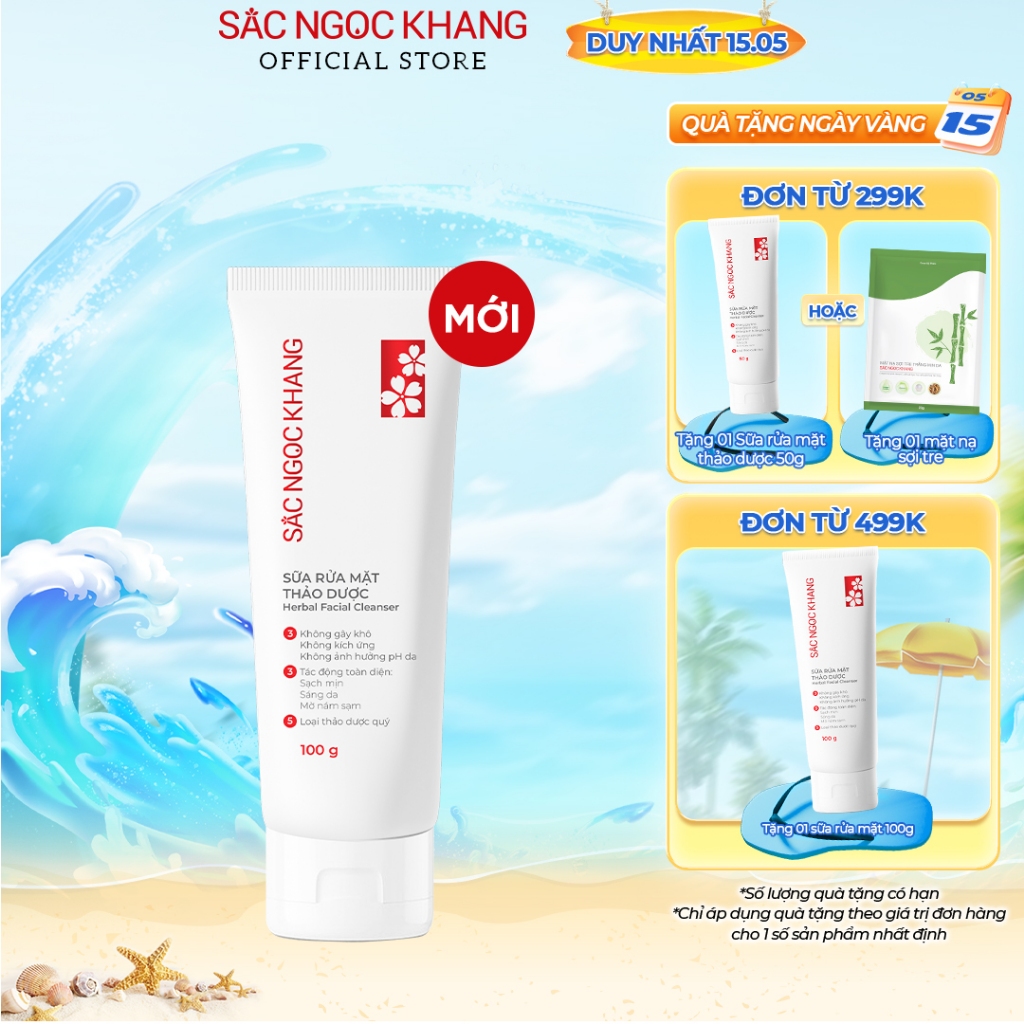 Sữa Rửa Mặt Sắc Ngọc Khang 100g chiết xuất 5 loại thảo dược thiên nhiên giúp làm sạch dịu nhẹ, dưỡng da sáng mịn đều màu