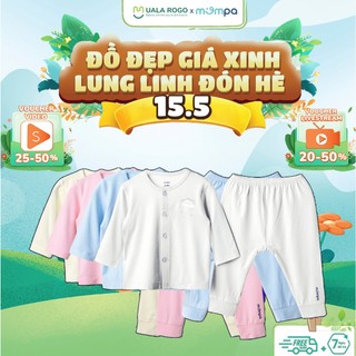 Bộ quần áo sơ sinh dài tay 4 mùa Mompa 0-9 tháng vải sợi tre Bamboo mềm mịn co giãn thấm hút thoáng da cúc giữa 014 015
