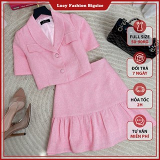 Set đồ bộ bigsize nữ dự tiệc đi chơi sang chảnh kiểu cổ bàu chất liệu bố cao cấp LUCY BIGSIZE 50 - 90kg