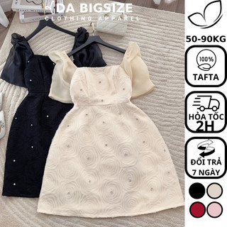 DA BIGSIZE - Đầm Nữ Đầm Dự Tiệc , Váy Nữ Bigsize Kiểu Hoa Nổi Đính Đa Chất Tafta Cao Cấp Dành Cho Người Mập 50-90kg