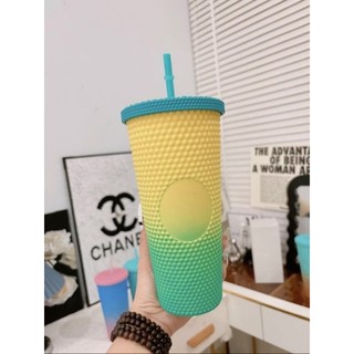 Ly uống nước 2 lớp trơn nhám 710ml có nắp đậy và ống hút