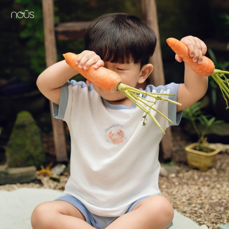 Bộ áo quần cộc tay màu be Nous Kid dành cho bé trai bé gái mùa hè mát mẻ cao cấp