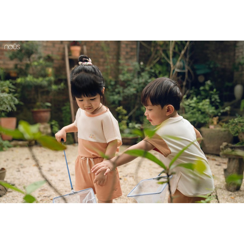 Bộ áo quần cộc tay màu be Nous Kid dành cho bé trai bé gái mùa hè mát mẻ cao cấp