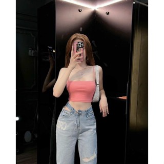 Áo Hai Dây Nữ Ống Cúp Ngực Croptop 2 Dây Hở Lưng Trơn Sợi Bún Vải Cotton 1326