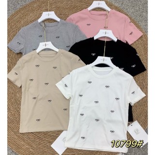Áo thun nữ tay ngắn cổ tròn thêu nơ hạt ngọc hàng Quảng Châu chất cotton form vừa, áo phông mùa hè hàn quốc 10799