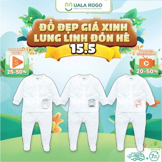 Bộ quần áo sơ sinh cho bé Ualarogo 0-6 tháng vải Petit dài tay cúc giữa liền chân mềm mại thấm hút co giãn 2278