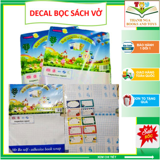 Decal Bọc Sách Vở Chống Rách, Chống Nước - Set 10 Tờ Tặng Kèm Nhãn Vở