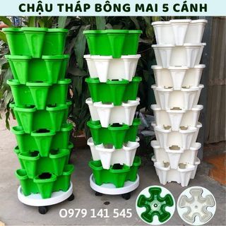 Chậu Tháp 3 Cánh 5 Cánh Trồng Rau Siêu Tiết Kiệm Diện Tích, Bền Đẹp Tiện Ích Dễ Sử Dụng