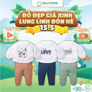 Bộ dài tay cho bé Ualarogo 1-5 tuổi cài vai vải Cotton nỉ mềm mại ấm áp thoáng khí 3660