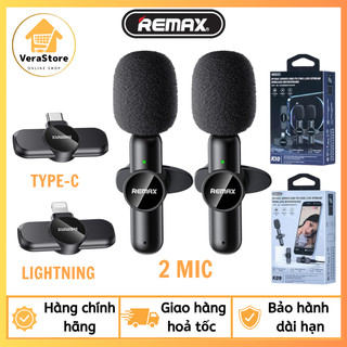 Micro không dây cài áo k09-k10 remax, 2 mic cổng ipho.ne -typec,micro không dây thu âm,micro không dây hỗ trợ livestream