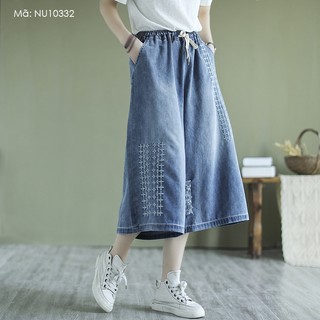 Quần baggy denim lửng lưng KAMAKA thun thêu những ngôi sao - NU10332