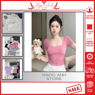 Áo Bra_Áo Cộc Tay Thun Gân Kèm bra Đệm Xinh Xỉu