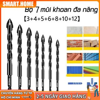 【HCM Bộ 7 mũi khoan đa năng chân lục giác 4 cạnh thép đen Nhật Kapusi, khoan sắt, khoan kính thủy tinh, gạch men đá gốm