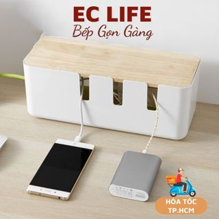 Hộp đựng ổ cấm điện, hộp đựng dây điện, hộp giấu ổ cấm điện, dây điện, cáp sạc nắp bằng gỗ sang trọng EC Life 0846