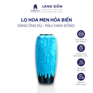 Bình hoa, lọ hoa, Men hỏa biến, màu Xanh đồng (Mới) dáng Ống dù dùng làm quà tặng, trang trí - Làng Gốm