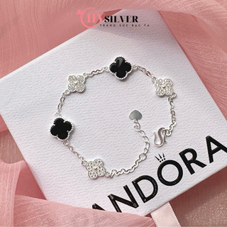 Lắc tay bạc nữ chy silver cỏ 4 lá đen trắng bạc thật