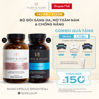 Bộ Đôi Viên Uống Làm Sáng Da, Mờ Thâm Nám & Chống Nắng - HUSH & HUSH SkinCapsule Brighten+ & ShieldUp (30 ngày dùng)