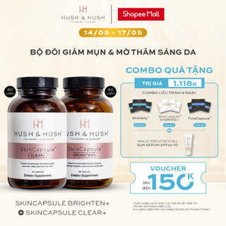 Bộ Đôi Viên Uống Giảm Mụn & Mờ Thâm Sáng Da - HUSH & HUSH SkinCapsule Clear+ & Brighten+ (30 ngày dùng)