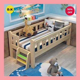 Giường gỗ, giường ngủ cho bé có thanh chắn giường quây 4 mặt có cầu thang size 128*60*40 chất liệu gỗ thông