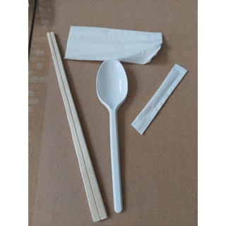 Combo 4 in 1 ( Đũa - Tăm - Khăn giấy khô - Muỗng ) Bịch 50 Bộ