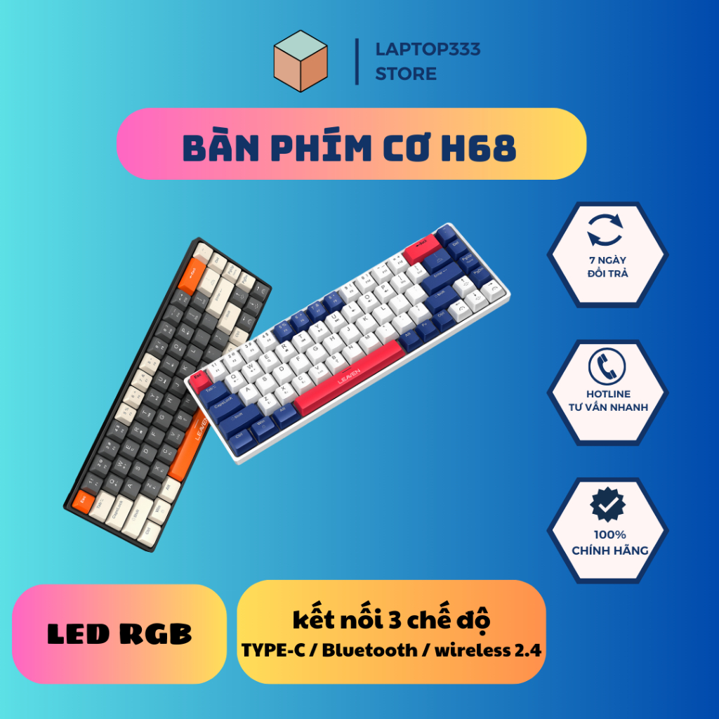 Bàn phím cơ H68 LED Rainbow 3 chế dộ kết nối