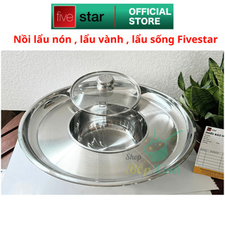 Nồi lẩu mâm vành nón inox 430 Fivestar nắp kính 3 đáy dùng được bếp từ size 22cm