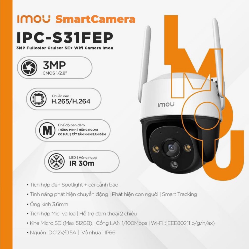Camera IMOU Wifi Ngoài Trời S31FEP-3MP, S51FEP-5MP, Báo Động Loa và Còi, Có Màu Đêm,  Xoay 360 Độ