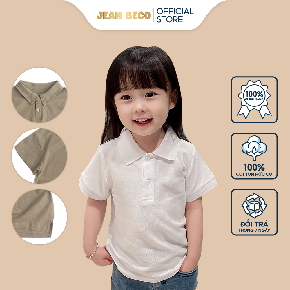 Áo Polo cổ bẻ xẻ tà JEANBECO, áo polo chất thoáng khí thoải mái vải cotton trơn BASIC Cho Bé Trai Bé Gái 8-40kg - TN16