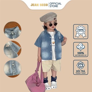 Áo jean bò cộc tay, áo jeans dành cho bé trai mặc đi học đi chơi thoải mái Size từ 10-35kg