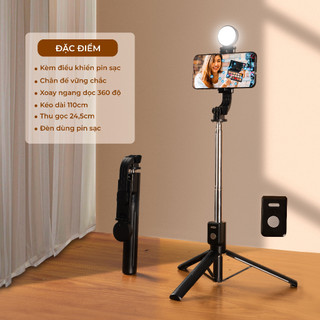 Gậy Chụp Ảnh 3 Chân B11S Thế Hệ Mới - Có Đèn Led Trợ Sáng - Nút Bluetooth Điều Khiển Từ Xa - Chính Hãng HKDOTI
