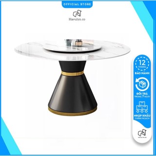 Bàn ăn mâm xoay tròn nhập khẩu mặt đá cao cấp chân khung thép mạ vàng (GIÁ CHỈ BAO GỒM BÀN)