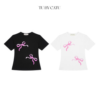Tubycatu | áo thun pink bow baby tee trắng/ đen