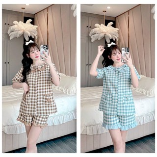 Cc36 - bộ ngủ mặc nhà pijama nữ tiểu thư bánh bèo cổ tròn bèo chất đũi gân