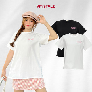 Áo thun nữ VMSTYLE form rộng tay ngắn in chữ I SLAY EVERYDAY trắng đen basic đi học,đi chơi ATU00666
