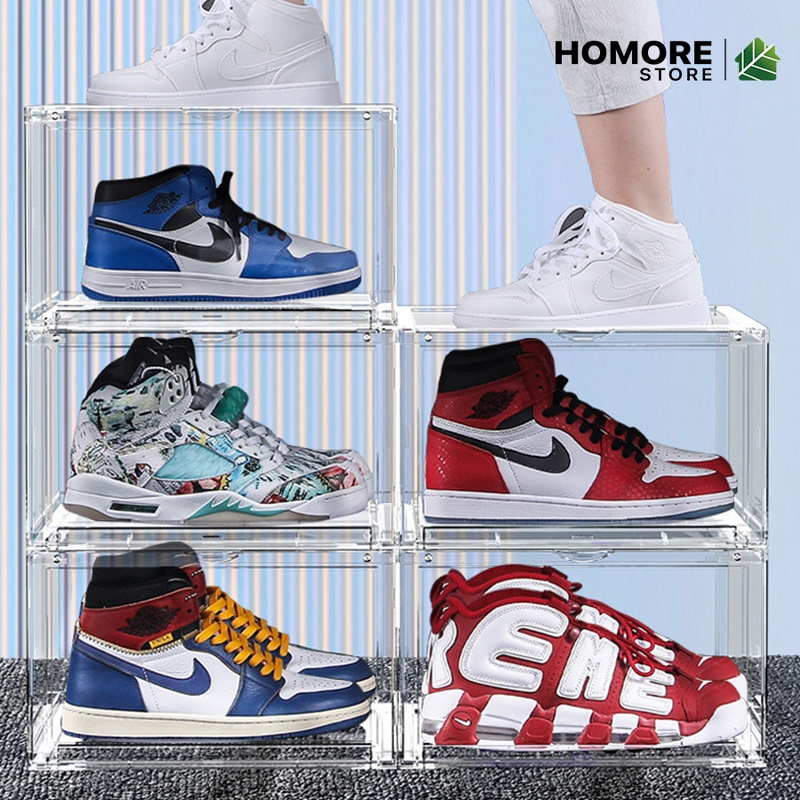 Hộp đựng giày nhựa cứng mica trưng bày túi xách trong suốt nắp nam châm chất lượng cao HOMORE